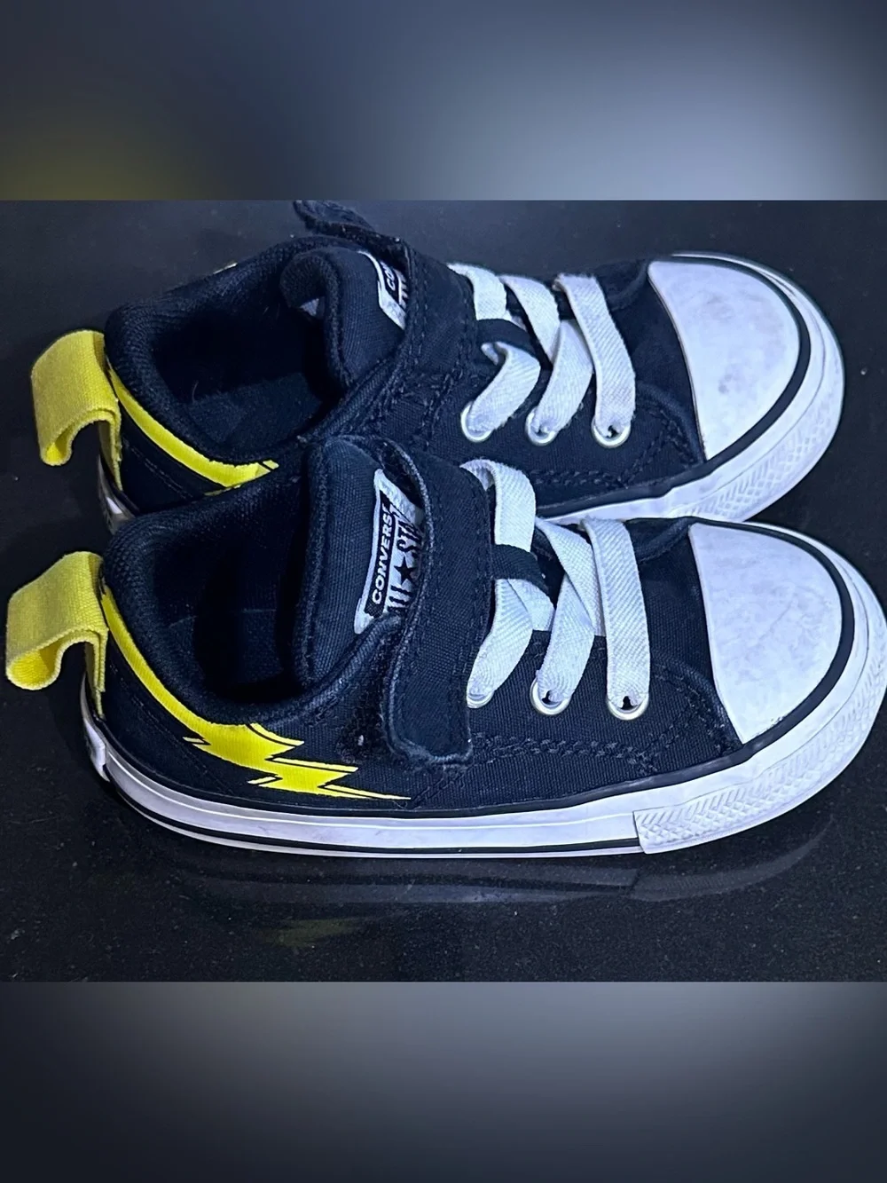 Converse Kids Black Canvas Low-Top Sneakers with Yellow Heel Tabs